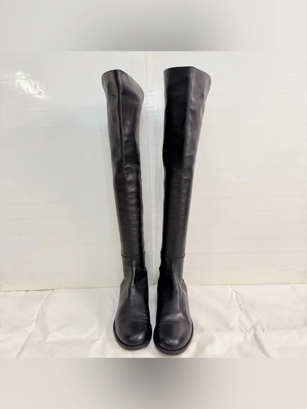 Stuart Weitzman 5050 Black Over-the-Knee Leather Boots, Size 9.5